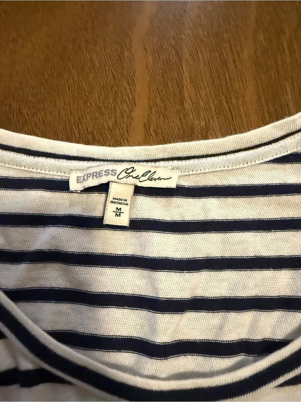 Express White and Navy Striped Short Sleeve Tee